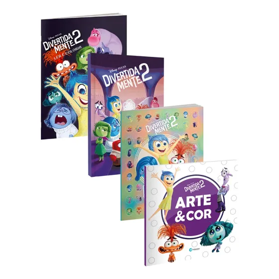 Kit Divertida Mente 2 Pop Capa Dura + Arte E Cor + 500 Adesivos + Ler E Colorir