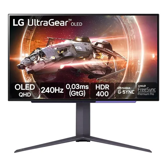 Monitor Gamer LG UltraGear OLED – Tela OLED 27”, QHD, HDR400, True black, 1.5M:1, 240Hz, 0,03ms (GtG), NVIDIA® G-SYNC® – 27GS95QE-B