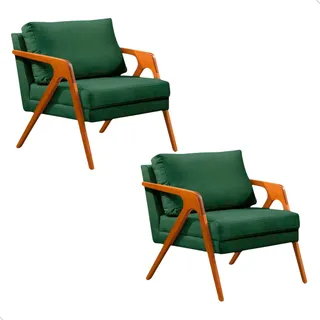 Kit 2 Poltronas Decorativa Mona Luxo Linho Base Madeira Cor Verde-musgo Desenho Do Tecido Veludo Kit 2 Poltronas Decorativa Mona Luxo Linho Base Madeira Cor Verde-musgo Desenho Do Tecido Veludo