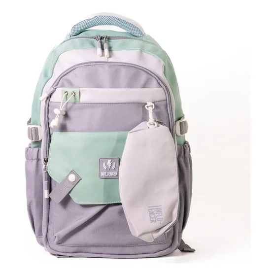 Mochila Influencer Urbana Porta Notebook Escolar Primaria Secundaria Universidad Con Cartuchera Unisex Color Verde Diseño De La Tela Lisa