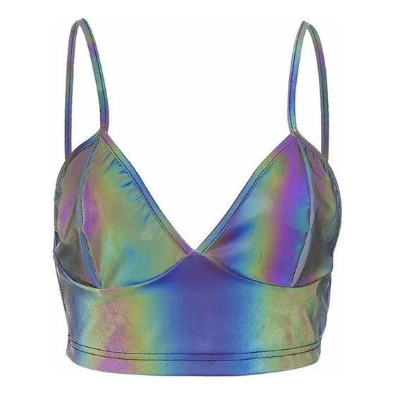 Blusa Crop Top Camiseta Reflectante Corsets Tirante Playa