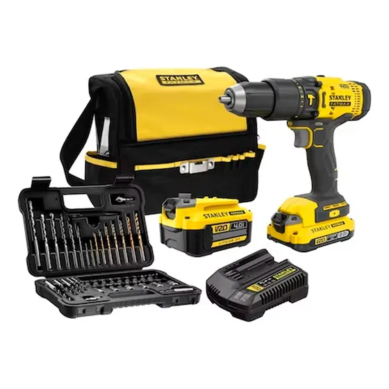 Taladro Percutor 1/2 2 Bat + 50 Pz Stanley Scd711dmsa-b2 Color Amarillo