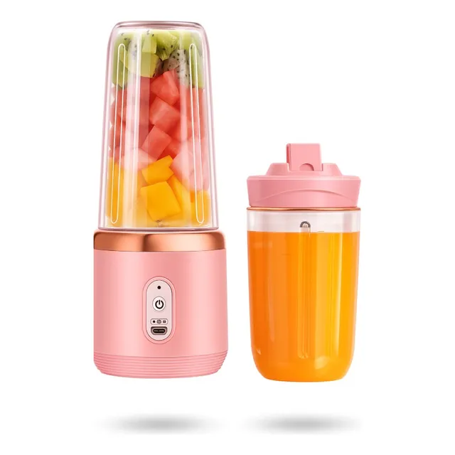 Licuadora Portatil Mini Exprimidor Rosado 400ml Taza Doble