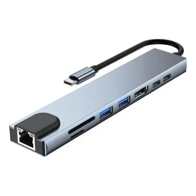 Hub Adaptador Usb C Multipuerto Aluminio 8 En 1 Hdmi Mac
