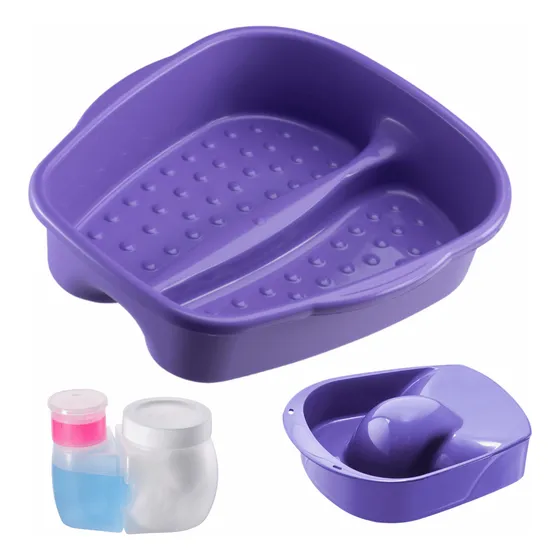 Kit Tigela Mão Bacia Pés Porta Acetona E Algodão Dompel Roxo