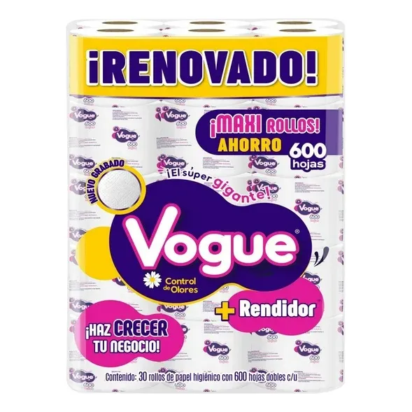 Papel Higiénico Vogue Con 30 Rollos De 600 Hojas Dobles