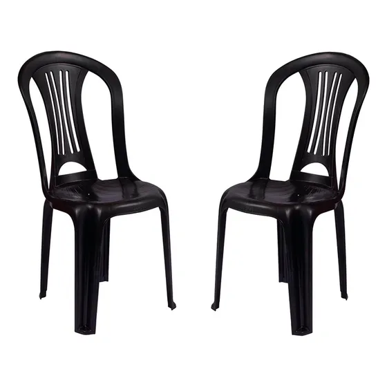 Silla Plástico Mor Reforzada Pvc Sin Posabrazos Jardin X2 Color Negro Lisa
