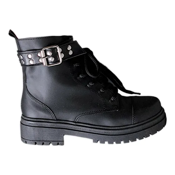 Borcegos Negros Eco Cuero Clásico 2 En 1 By Lola Mujer