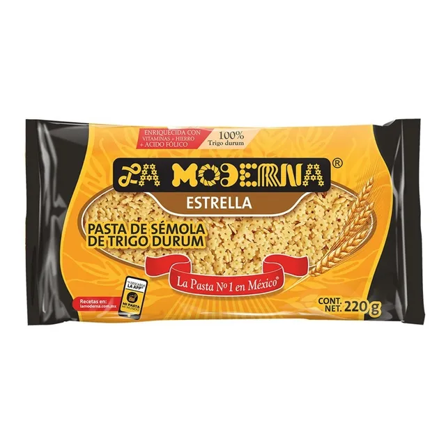 Pasta Sopa Moderna Estrella 220 Gramos 100% Trigo Durum