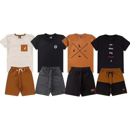 Foto de Kit 4 Peças 2 Conjuntos Roupa Infantil Menino Verão Sortido Multicolorido 8