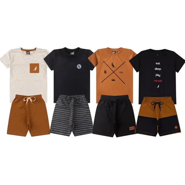Kit 4 Peças 2 Conjuntos Roupa Infantil Menino Verão Sortido Multicolorido 8