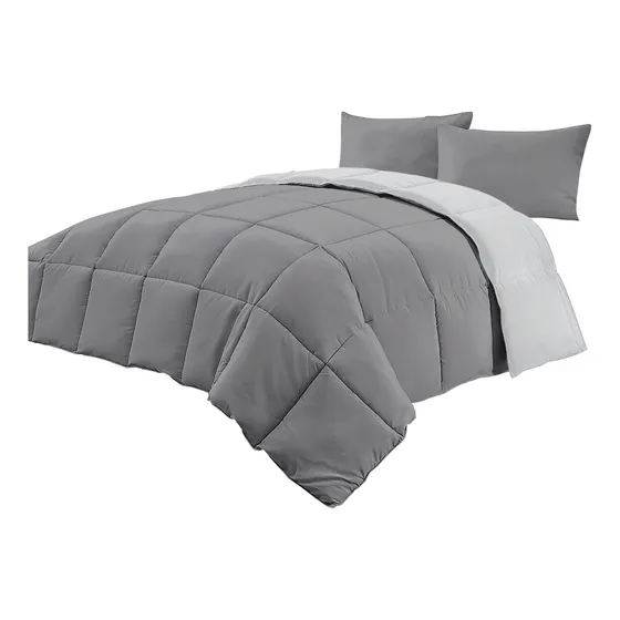 Acolchado Edredon Queen Reversible Simil Plumón 2 F Almohada Color Gris / Gris Oscuro Diseño De La Tela Matelaseada A Cuadros
