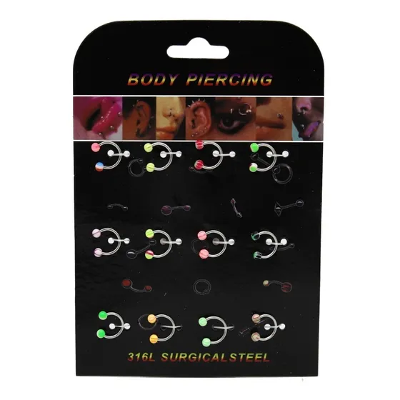 Piercing Circular Barbell Acero Uv Color 1 Display 1,2x8x3mm Color Mix De Colores