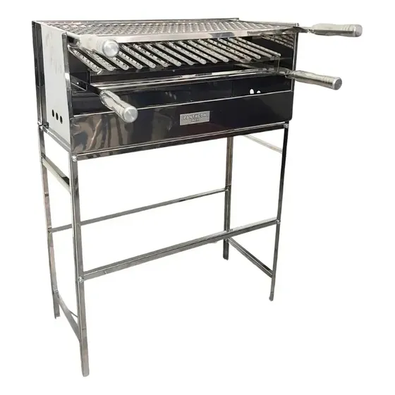 Churrasqueira Móvel Grande 60x25cm Carvão + Grelhas Aço Inox Aço Inox