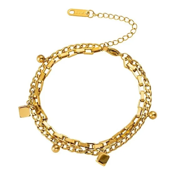Pulseira Dupla Camada De Aço Titânio Simples E Elegante