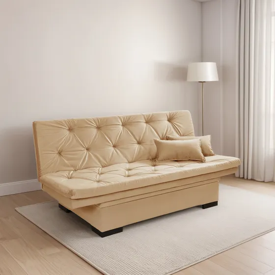Sofá Cama Bau Reclinável Em Suede