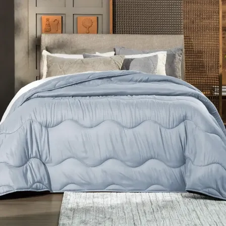 Coberdrom Edredom Grosso Dupla Face Blend Conforto solteiro Altenburg Solteiro 150x220cm Microfibra Plush Azul Lavan