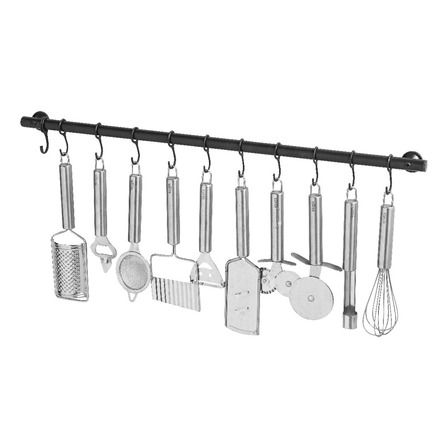 Suporte De Cozinha Porta Talheres 55cm Com 10 Ganchos Preto Suporte De Cozinha Porta Talheres 55cm Com 10 Ganchos Preto