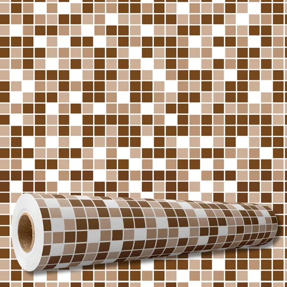 Adesivo Decorativo 3 M Papel Parede Pastilha Marrom Branco Cozinha Lavável Banheiro