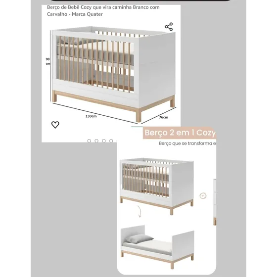 Berço Quater 2 Em 1 Cozy Que Vira Cama Branco