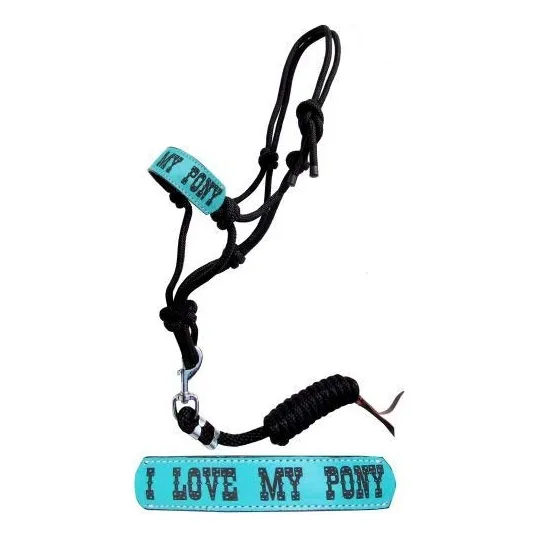 Showman 's Pony Tamaño Cuerda Halter W Turquesa Piel  I Love