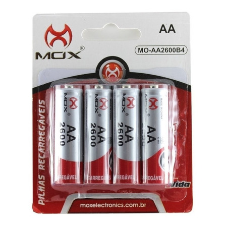 Pilha Mox Recarregável MO-AA2600B4 Cilíndrica  - 4 Kit