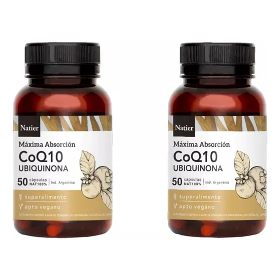 Pack X 2 Coenzima Q10 Ubiquinona Natier 50 Cápsulas 100 Ml