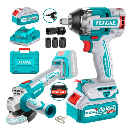 Llave Impacto 20v + Amoladora Brushless + Adaptador ½ Total
