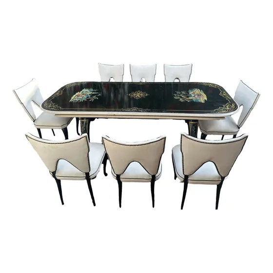 Mesa De Jantar Com 8 Cadeiras Madeira Maciça Estilo Oriental