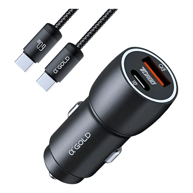 Kit Carregador Veicular Turbo 60w Com Cabo Tipo-c Usb Usb-c