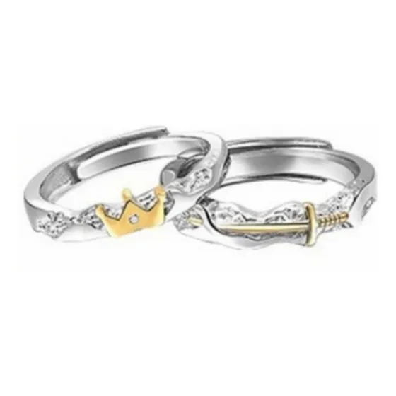Anillos Pareja Ajustables Plata S925 Princesa Y Caballero