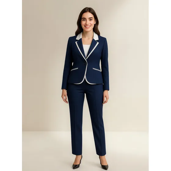 Traje Sastre Mujer Aixa Saco Y Pantalón Estilo Moderno Azul Marino Lisa 32