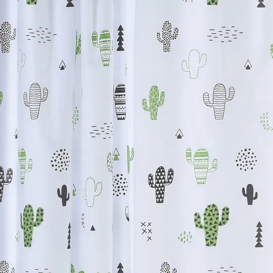 Cortina De Baño Premium Estampada + Protector + Ganchos Color Blanco Dibujos