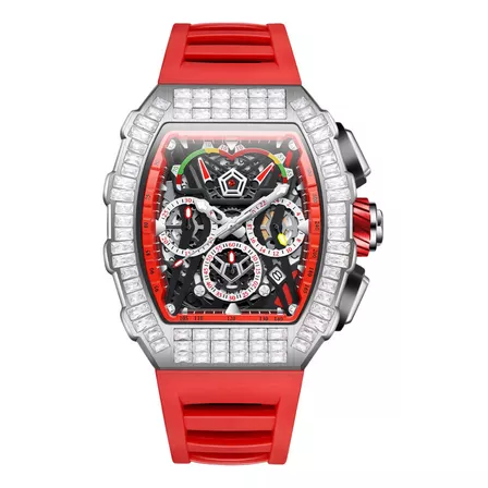 Relojes Onola Con Calendario Mecánico De Diamantes Para Homb Color De La Correa Rojo