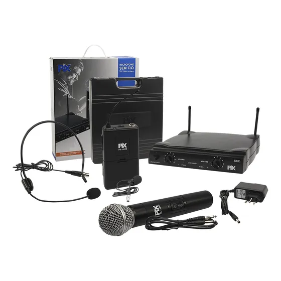 Microfone Longo Alcance S/ Fio Lapela + Bastão Kit 4 Peças