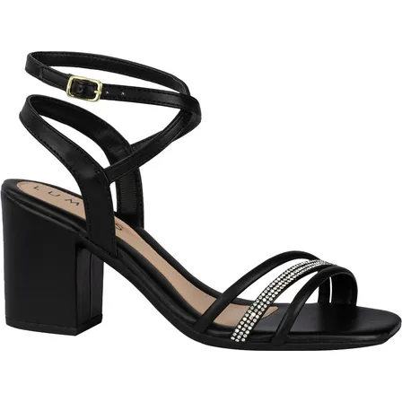 Sandália Feminina Tiras Strass Brilho Confortável Salto Alto