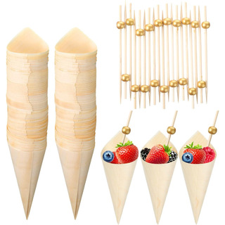 100 Piezas De Conos De Madera Desechables 100 Piezas De Conos De Madera Desechables