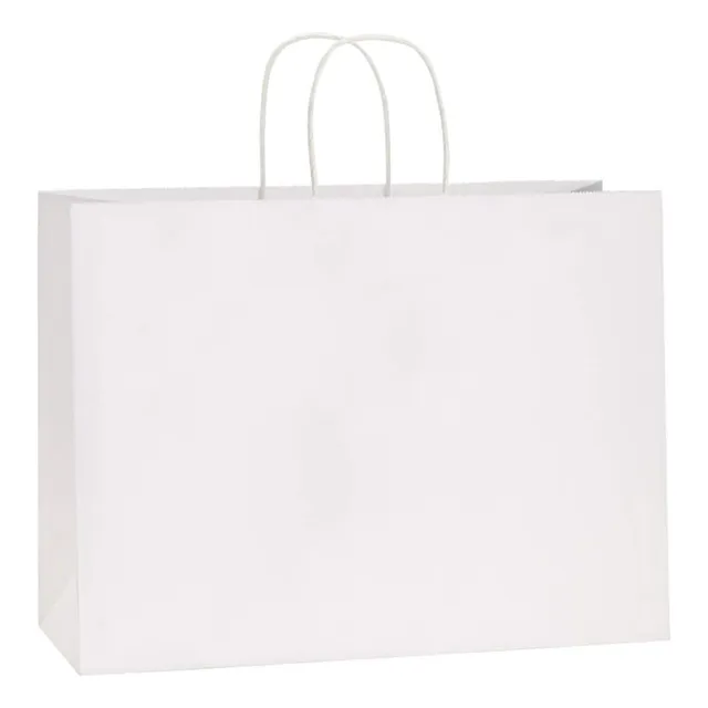50 Bolsas De Papel Kraft Blanco Con Asas 100% Reciclables