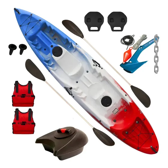 Liquido Kayak Sit On Top Kai3 Oferton Impecable Equipado Celeste Blanco Y Rojo