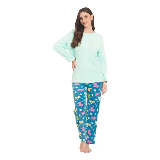 Pijama Mujer Cuello Redondo Con Pantalon Estampado Mod 2024