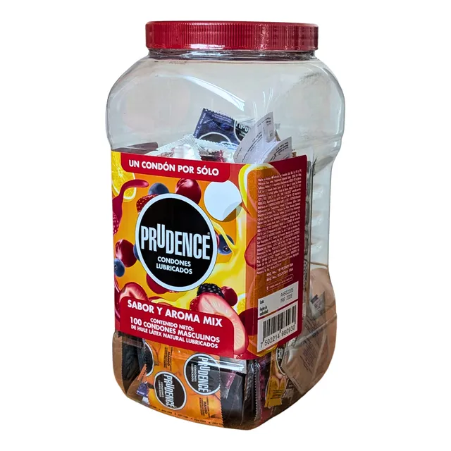 Vitrolero con 100 Condones lubricados Prudence Sabor Y Aroma