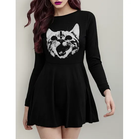 Vestido Mga Larga Circular Hellcat Gato Pagan Talla Extra