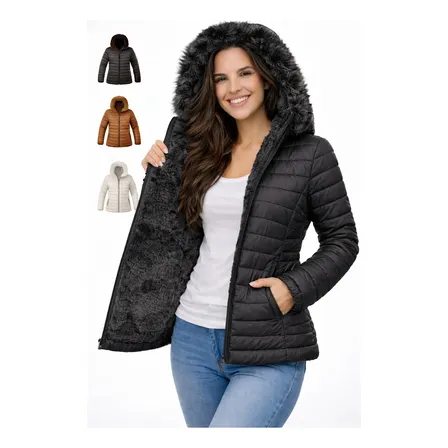 Jaqueta Blusa Feminina Puffer Forrada Bobojaco Inverno Capuz Preta M (38/40)