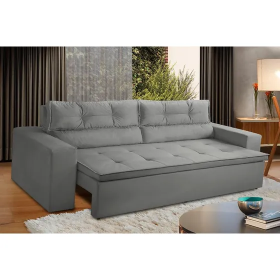 Sofá Retrátil Reclinável 3 Lugares C Molas 1,80m Vegas Suede Cor Cinza