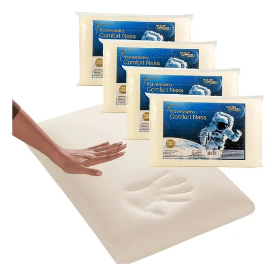 Travesseiro Nasa Viscoelástico Anatômico Antiácaros Kit 4 Pç