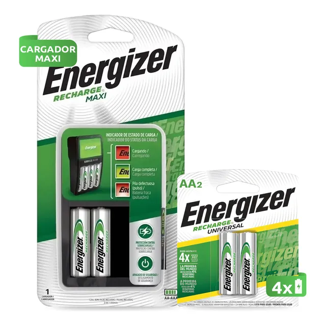 Combo Cargador Energizer Maxi + 4 X Pilas Recargables Aa 
