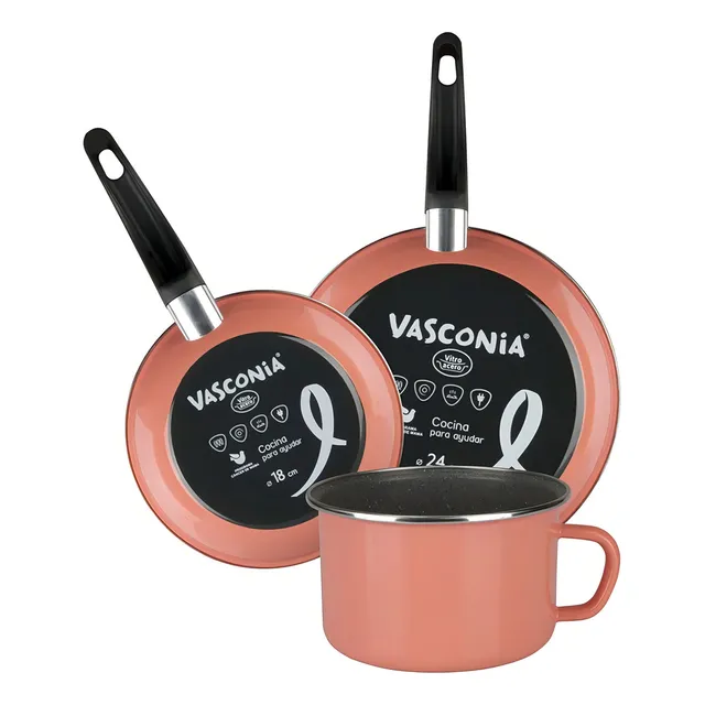 Juego Cocina Vasconia 3 Piezas Acero Vitrificado Rosa