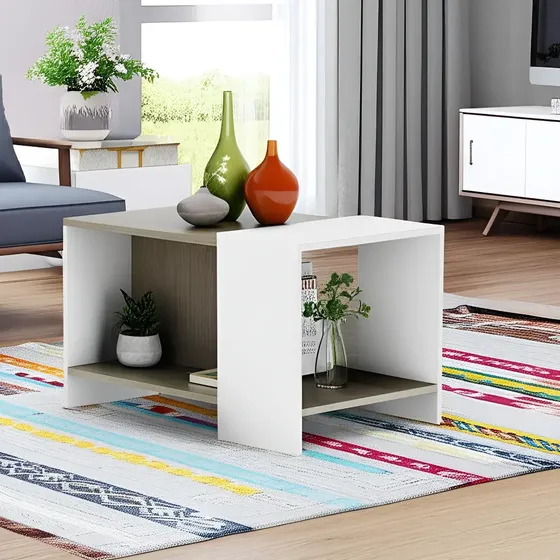 Mesa Ratona Mesita De Centro Estante Auxiliar Living Lateral Color Nogal\u002Fblanco | Cuotas sin interés