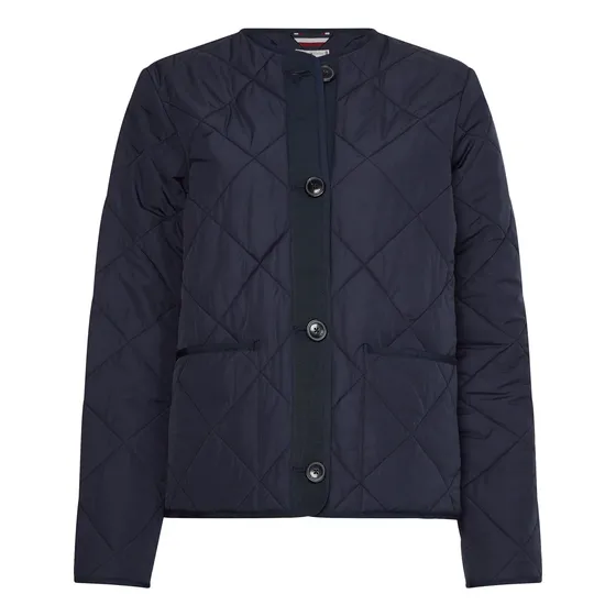 Chaqueta Azul Acolchada Corta Sin Cuello Para Mujer Tommy Hilfiger