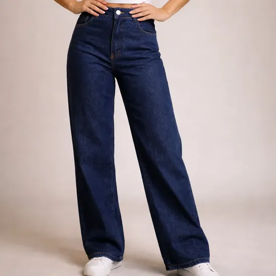 Calça Jeans Wide Leg Feminina Cintura Alta Sem Lycra Stillge